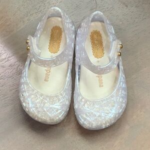 Mini Melissa + Campaña Glitter Clear Mary Jane Zig Zag Flats
